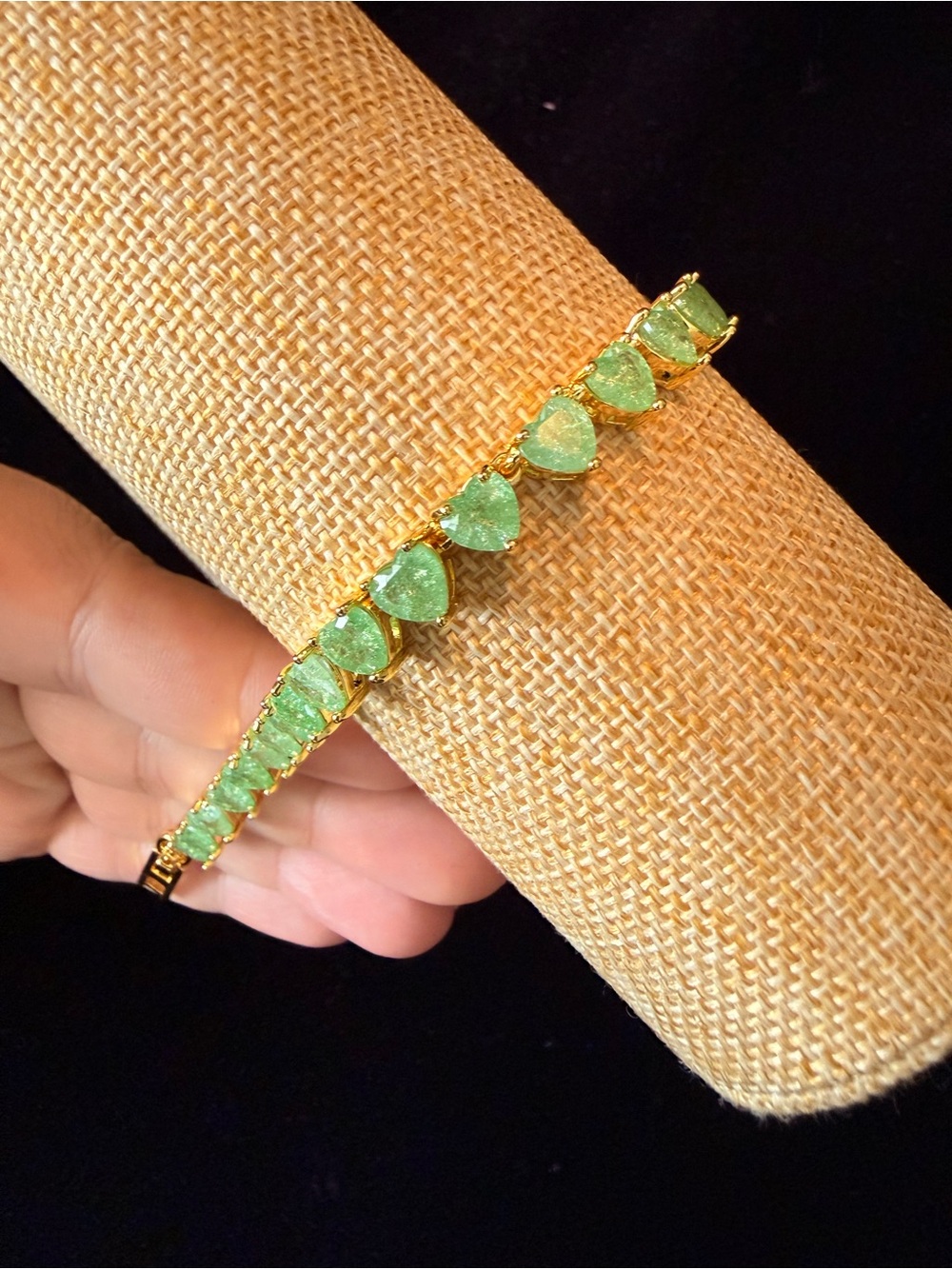 Gold-Plated Bracelet with Green Heart Gemstones - Women Jewelry